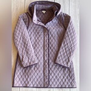 Garnet Hill Size Large Diamond Quilted Jacket Zipper & Button Closure Hood
